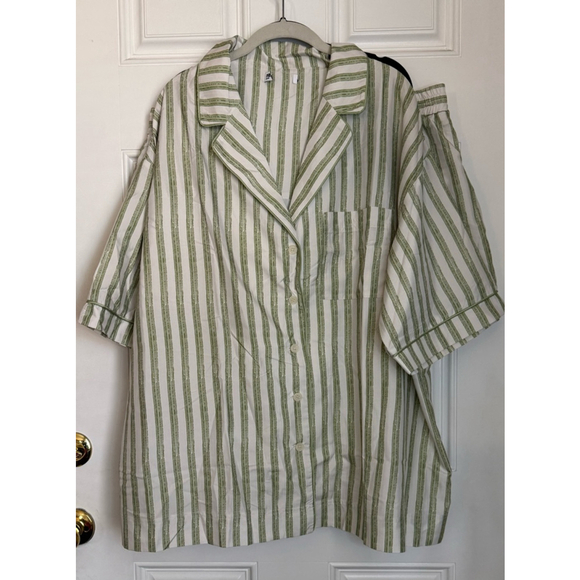 Princess Polly Striped Pajama Shorts Set Size 16 Green and White - Picture 4 of 11